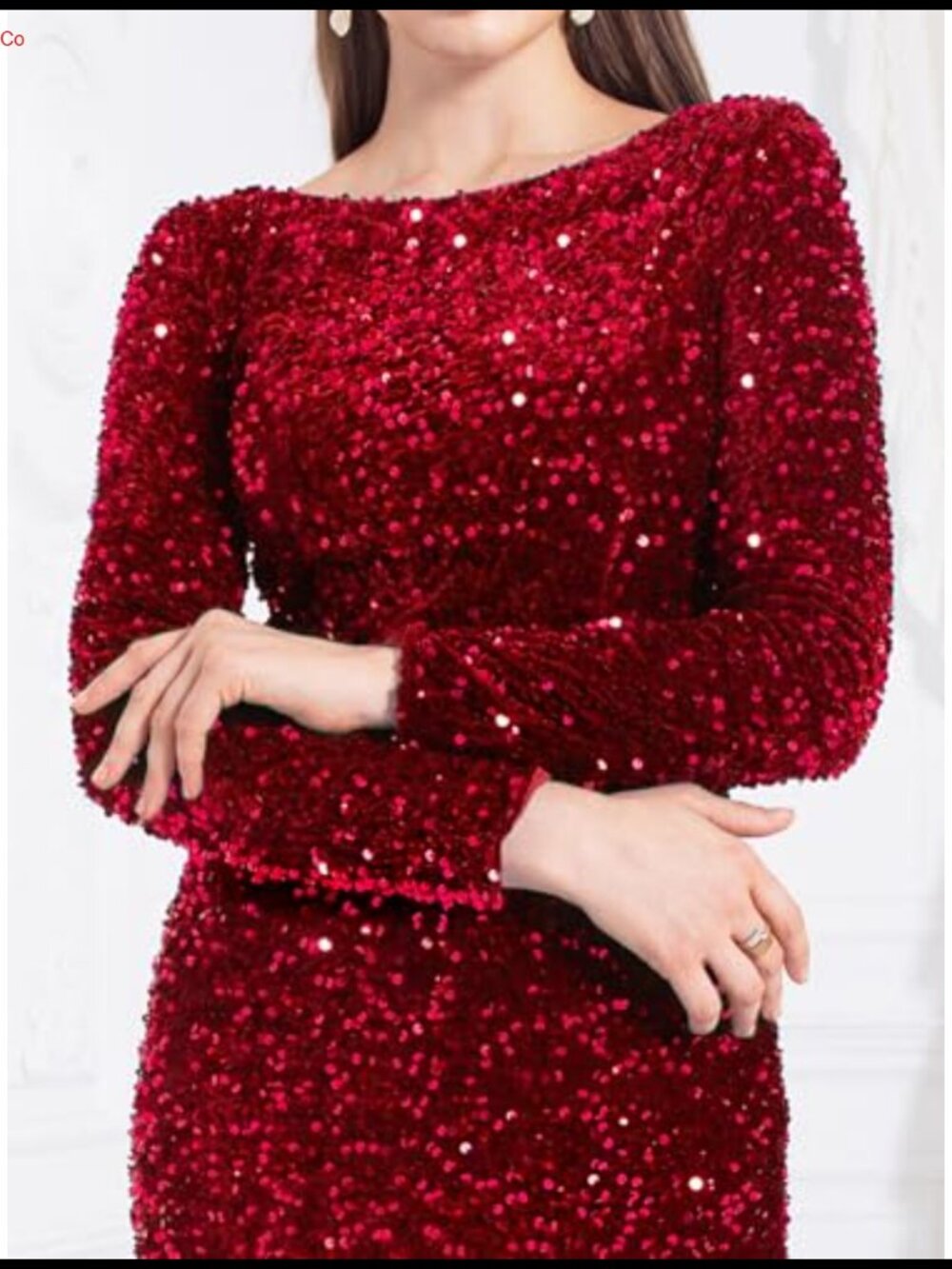 Velvet Sequin Bodycon Maxi Gown Long Sleeve Formal Evening Party Dress - Picture 2 of 6